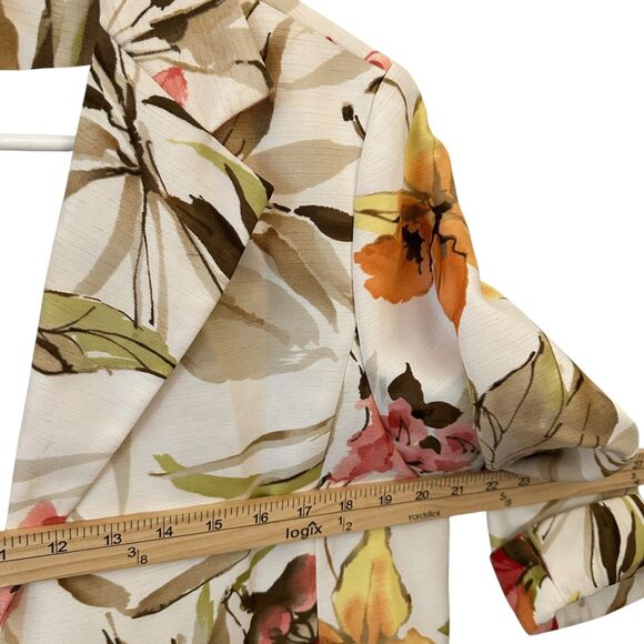 Alfred Dunner Pink and Green Floral Open Linen Blazer 3/4 Sleeves No Size - Picture 6 of 6